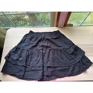 Abercrombie & Fitch Black Linen Blend Tiered Mini Skirt Smocked Waist XS